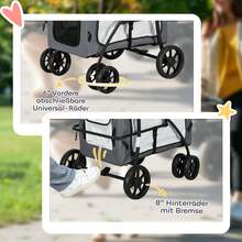 PawHut 2-In-1 Dog Stroller, Foldable Dog & Cat Buggy, Up To 10 Kg, Grey | Cat Stroller, Cushion, Mesh Window, Doors, Storage Basket, Cat Wagon, Buggy - Light Grey - View 7