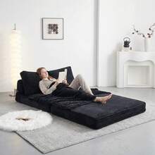Double Sofa Bed Velvet Black Frame - 140 X 100 Cm - 黑色 - 查看 4