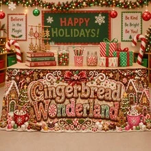 1pc Gingerbread Wonderland Christmas Print Table Skirt, Suitable For Holiday Parties, Winter Gatherings, Kitchen Home Decor And Christmas Decoration - A - View 4
