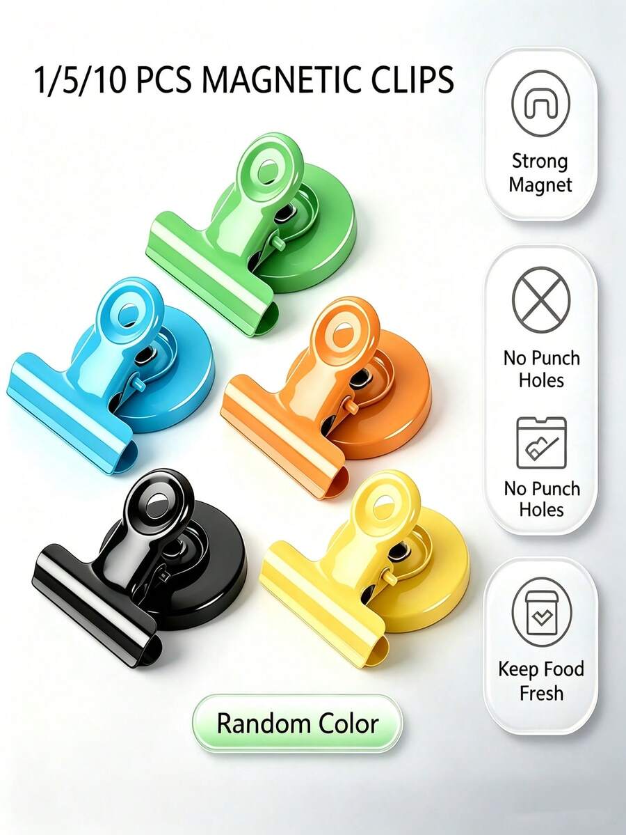 Refrigerator Magnetic Clips, Heavy‑Duty Spring Loaded Magnet Clips, For Kitchen Cabinet & Metal Surfaces, Household Office Workers, Popular Fridge Magnets, Multicolor Random 1/5/10Pcs Food Bag Photo Note Holding Clips - Multiple Styles - View 1