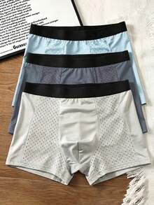 3pcs Solid Color Breathable Men's Underwear, Men's Cool Sleep Shorts, Men's Quick-Dry Shorts - Multicolor - View 2