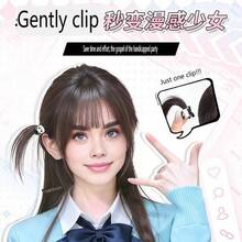熊貓造型呆毛髮夾 呆毛丸子頭熊貓髮飾 一體式髮夾 Cosplay道具假髮抓夾 - 黑色 - 查看 8