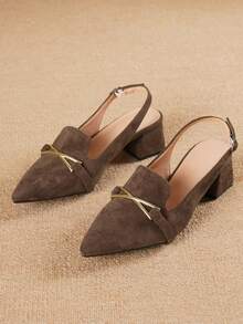 Elegant Suede Pointed Toe Chunky Heel 4.5cm Backless Sandals With Exquisite Cross Buckle Decor, Comfortable For Long Wear, Suitable For Shopping And Parties, Fashionable Women's Shoes - Brown - View 7
