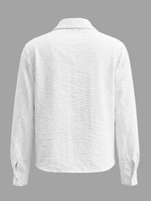 Yepolly-Pop Women Late Summer Fall Business White Lapel Collar Shirt, Button Front Long Sleeve Fitted Basic Blouse,Office Commute Daily Back To School - White - View 6