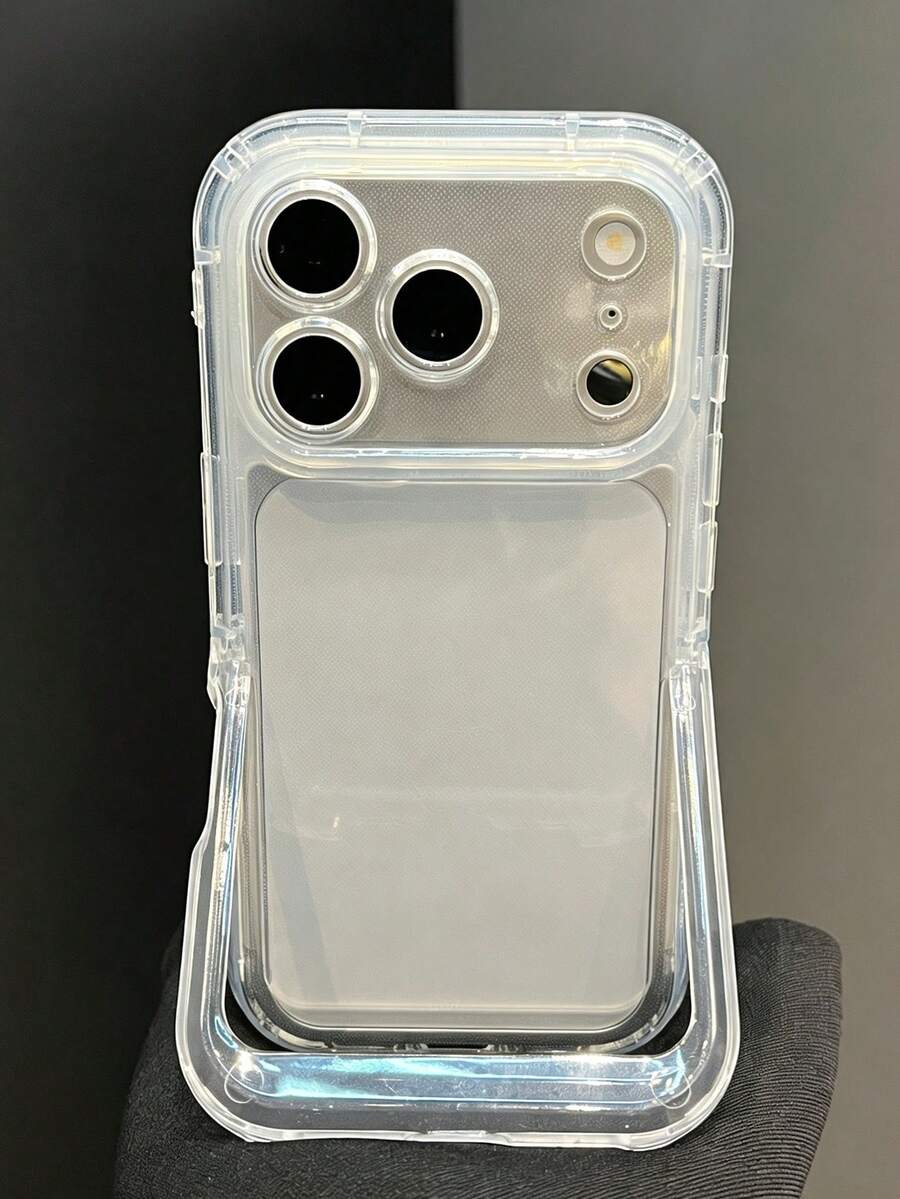極簡純色透明支架手機殼,適用 17ProMax 17Pro 17 16 15 14 13 Pro Max,鏡頭保護軟背蓋 - 無色 - 查看 1