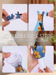 9Pcs/1 Set 3D Puzzle Vase Inner Liner Set, Decorative Hydroponic Plastic Flower Vase With Ocean Jellyfish Floral Pattern, Desktop Ornament For Home, Living Room, Office, Dining Table, Gift For Adult Women - Multicolor - View 11