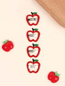 4pcs Red Apple Hair Clips, Red Fruit Hair Clips, Y2K Dopamine BB Clips, Cute Girl Student Hair Accessories Gift, Campus Daily Wear - Multicolor - View 5