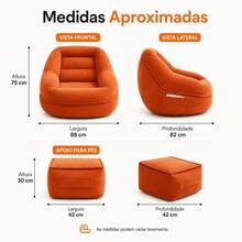 AUXOM Poltrona Sofá Preguiçoso com Puff Confortável Espuma Alta Densidade Capa Removível e Lavável para Sala e Quarto - laranja + puff - Visão 4