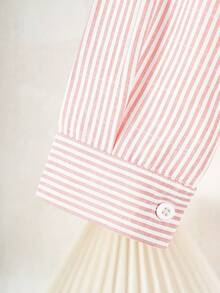 Girls' Long Striped Cotton Shirt, Spring/Summer, Korean Style, Holiday, Summer, Travel - Pink - View 6