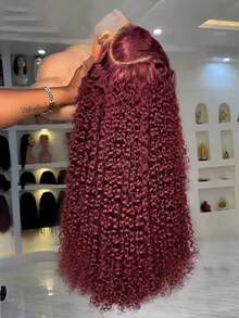 Uveous 99j Burgundy 13x4 Jerry Curly Lace Front Wigs Human Hair HD Transparent Lace Front Wigs Human Hair For Women 200% Density Pre Plucked Wet And Wavy Red Colored Deep Curly Lace Frontal Wig - S99J - 查看 1