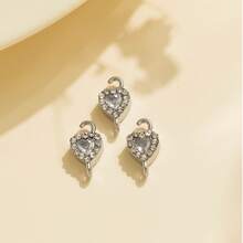 10pcs/Pack 304 Stainless Steel Sweet Cool Niche High-End Style Heart Shape Round Oval Zirconia Pendant Accessories For Daily Commute Matching - Gold; Steel - View 4
