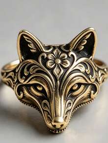 1pc Oxidized Silver Hollow Floral Scroll Fox Hair Band, Exquisite Carved Gothic Style Casual Accessory, Unisex, No Packaging Box - Gold - View 3