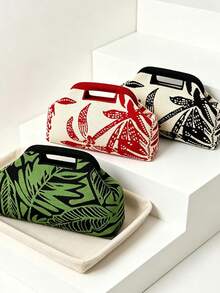 Fashionable New Contrast Color Geometric Leaf Clutch Bag, Handmade Design Buckle Knit Bag, Suitable For Party, Evening Commute, Vacation Travel, Beach Use, Daily Commute, Shopping Handbag, Also Suitable As A Gift Choice. - Multicolor - View 3