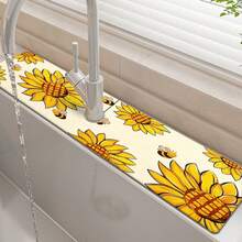1pc Autumn Floral Pattern Rubber Faucet Splash Guard, Bathroom Faucet Splash Pad, Mud Guard, Moisture-Proof Anti-Slip Faucet Pad, Kitchen Countertop Accessory. Protect Your Kitchen Countertop. - Multicolor - View 4