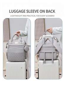 Tas Popok Ransel, Tas Perlengkapan Bayi untuk Perjalanan, Tas Bayi Kapasitas Besar untuk Kebutuhan Perjalanan dengan Alas Anti Air, Tali Pengikat Stroller dan Kotak Empeng, Unisex, Warna Polos - MultiWarna - View 9