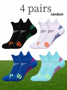 4 Pairs Random NoveltyMen Color Block Dot Pull Tab Ankle Socks, Antislip Heel Side Stripe Tennis Sports Socks, Breathable Moisture Wicking CasualSocks - Multicolor - View 10