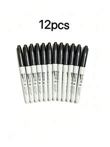 1-12pcs Black Fine Tip Marker Pen Set, 12pcs - Quick Drying, Fade-Resistant, Suitable For Wood, Plastic, Metal, Paper - Ideal For Art Creation, Office Writing, Learning Supplies, Poster Coloring, Perfect Gift For Students, Back To School Essential - Sets - View 16
