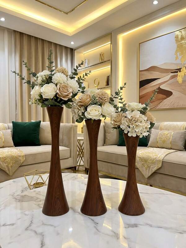 1 Set/1 Pc Faux Wood Grain Iron Art Vase, Modern Middle Eastern Luxury Style, Not For Water Cultivation, Suitable For Living Room Tabletop Dried Flower Decor, Home Decoration, Room Decoration, Party And Holiday Decoration