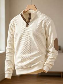 Men's Old Money Business Style Textured Fabric Long Sleeve Sweatshirt, Spring/Autumn - Light Yellow - View 2