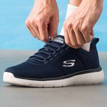 Skechers Men's Breathable Flyknit One-Piece Soft Sole Cushioned Daily Running Shoes - Navy Blue - View 3