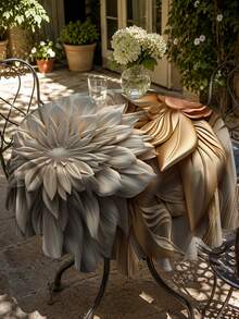 1pc Luxury 3D Floral Round Tablecloth, Beige Gray Gold Polyester Table Cloth With Oversized Flower And Layered Leaf Print, Elegant Dining Table Cover For Kitchen, Dining Room, Wedding, Party, Restaurant And Modern Home Decor - Multicolor - View 7