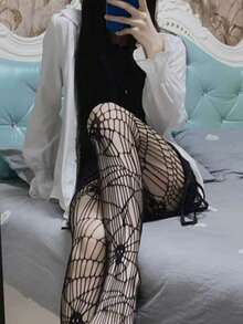 1 Pair European & American New Halloween Mesh Fishnet Skull Pattern Tights For Women - A - View 4