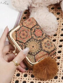 New Printed Women's Wallet, With A Pom-Pom Charm, Multi Card Slot Multifunctional Wallet, Can Be Split And Used As A Large Capacity Women's Wallet - Multicolor - View 11