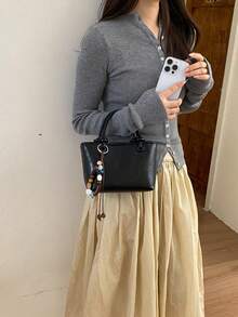 休閒百搭帆布水桶包女款手提包 - 黑色 - 查看 6