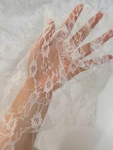 White Floral Lace Fabric Transparent Mesh Tulle, Vintage Floral Hollow Lace Fabric, Suitable For Wedding Dress, Curtains, Tablecloth, Photography Background, DIY Sewing Crafts, Bridal Veil, Clothing Decoration, Soft Transparent Lace Material, Sold By Yard - 1 - View 9