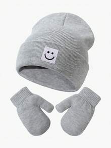 1 Set Baby Winter Knitted Hat And Gloves Set, Elastic Yarn Smile Label, Warm And Comfortable Toddler Hat And Gloves Set, Suitable For Daily Outdoor - 1set - View 12