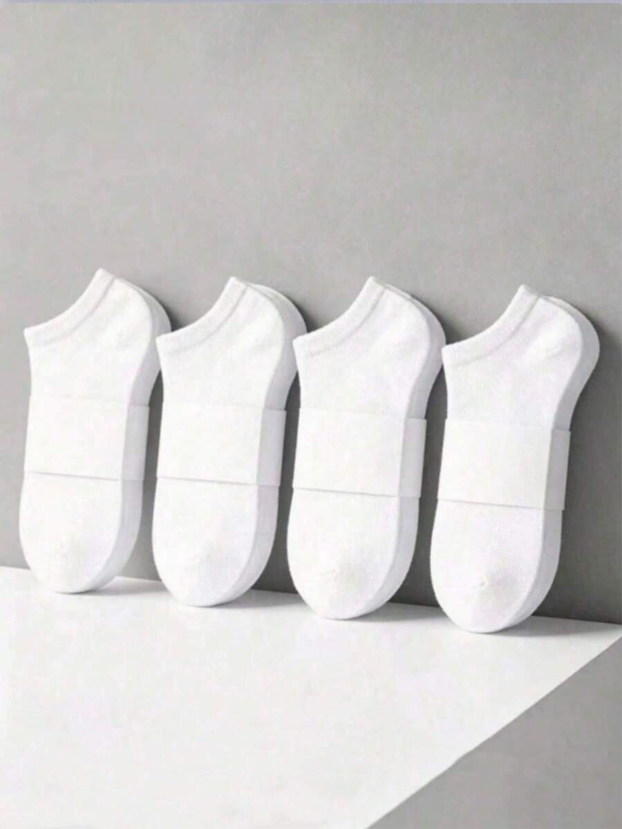 1/5/10/15/20 Pairs Solid Color Plus Size Invisible Socks, Unisex, Non-Slip Breathable Sweat-Absorbing, Casual Sports Socks, Suitable For All Seasons - White - View 1