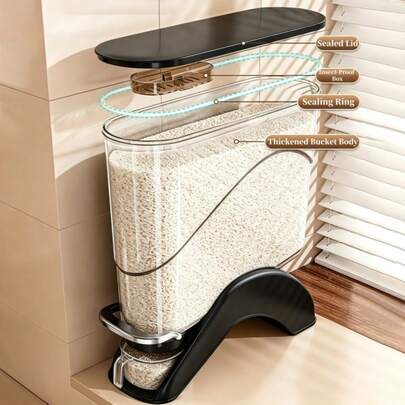 1PC 13.2-24.3 LBS Large Capacity Rice Dispenser, Portable Grain Dispenser With Measuring Cup, Kitchen Moisture-Proof Airtight Storage Container, Grain Storage Canister With Automatic Dispensing System For Kitchen Pantry Organization