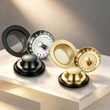 1 Set Gold/Black/Silver Kitchen Sink Drain Filter Strainer Set, Plated Sink Filter Basket With Push-Down Drain Plug, Anti-Clogging Sink Drain Cover, Suitable For Kitchen Sink, Random Color And Style - Multicolor - View 2