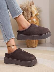 Women Warm Winter Platform Slip On Mules Fleece Lined Soft Suede Anti Slip Daily Outdoor Casual Clogs - Coffee Brown - View 3