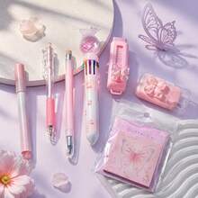 Pink Purple Gradient Butterfly Decor Stationery 6-Piece Set, Writing Correction Marking One-Stop Student Back To School Stationery Gift - Multicolor - View 3