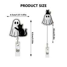1pc Halloween Black Cat Ghost Holiday Retractable ID Badge Holder - Multi-color - View 2