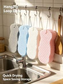 4pcs Multi-Color Smiling Face Sponges With Color-Coded Surface (Pink, Yellow, Green, Blue) And Hanging Hole, Versatile Household Cleaning Cloth For Daily Cleaning Needs (Random Color) - Cleaning Sponge - View 12