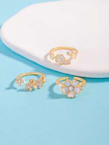 Gentle Floral Open Ring, Fresh Girly Style Adjustable Finger Ring - Multicolor - View 5