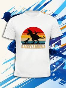 Vintage Daddysaurus Spring Men's T-Shirt, Premium Cotton, Crew Neck, Easy Fit, Comfortable, Street Hip-Hop - White - View 1