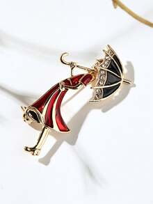 1pc Niche Creative Design Umbrella Lady Brooch, Fashionable High-End Luxury Personalized Pin, Versatile Women's Clothing Accessory Corsage - Red - View 7