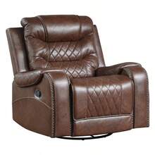Luxurious Living Room Furniture 1pc Swivel Glider Reclining Chair, Brown Breathable Faux Leather Upholstery Diamond Pattern Stitching - Brown + Solid Wood + Luxury + Modern1 - View 2