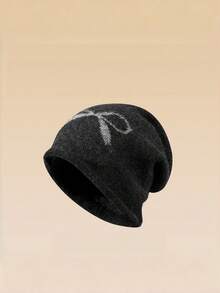 1pc Thickened Bow-Knot Knitted Hat For Women, Autumn/Winter Large Head Circumference Ear-Protective Warm Beanie With Embroidered Ear Flaps, Korean Style Slouchy Knit Cap, Postpartum Maternity Hat - Multicolor - View 12