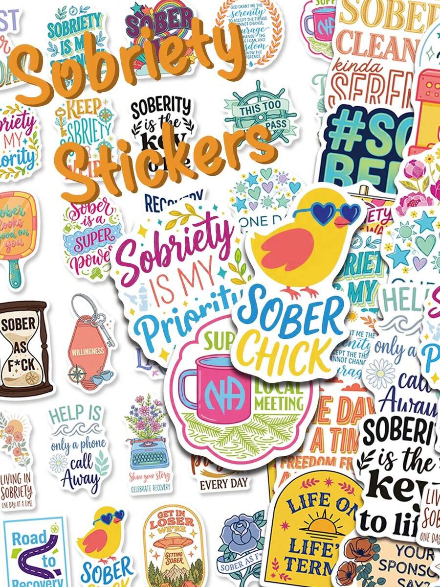 50pcs Sobriety Motivational Graffiti Stickers, Recovery Affirmation Quotes Aesthetic Stickers For Laptop, Journal, Notebook, Guitar, Skateboard, DIY Gift - Multicolor - View 1