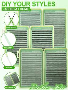 640/200pcs DIY Single Cluster False Eyelashes, Multiple Styles 9-16mm Mixed Length, 10D/20D Free Matching, Suitable For Natural Korean And Japanese Makeup, Soft And Durable, Lightweight And Delicate, Includes Glue, Brush And Tweezers Set, Easy For Daily, Date, Party And Holiday Use - Mint Green - View 5