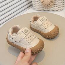 1 Pair Cute Paw Print Baby Hook-And-Loop Sneakers, Anti-Collision Big Toe Soft Surface Children's Work Shoes, Fashionable Adorable Embroidered Pattern, Thick Tooth Anti-Slip Sole, Versatile Casual Shoes For Infant And Toddler Daily Outings - Beige - View 1