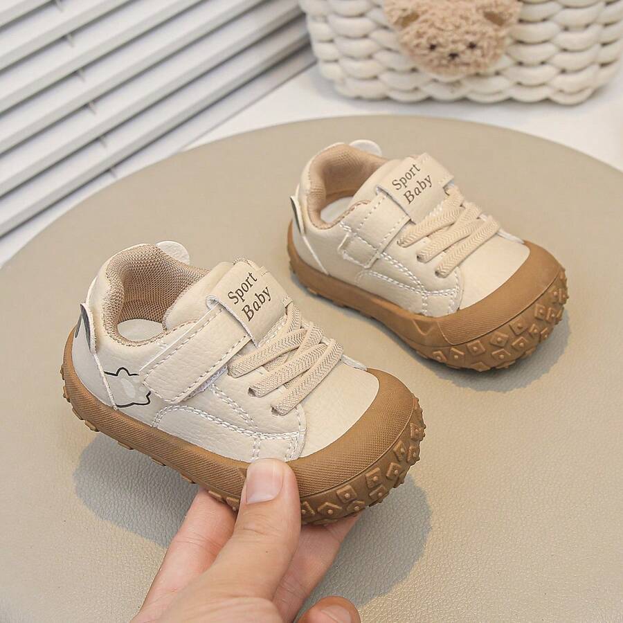 1 Pair Cute Paw Print Baby Hook-And-Loop Sneakers, Anti-Collision Big Toe Soft Surface Children's Work Shoes, Fashionable Adorable Embroidered Pattern, Thick Tooth Anti-Slip Sole, Versatile Casual Shoes For Infant And Toddler Daily Outings - Beige - View 1