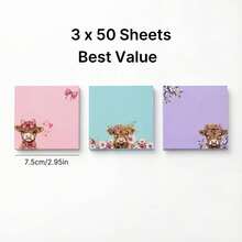 2pcs (Random Style & Color) Highland Cow Sticky Note Set, Cute Floral & Animal Stickers, Suitable For Home, School And Office Use, Ideal Valentine's Day Gift For Women, Also Learning Supplies - one-size - View 2