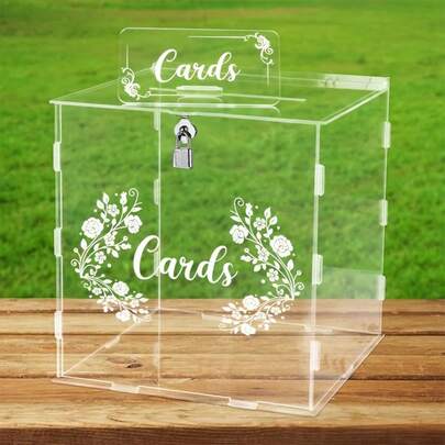1pc Transparent Lockable Wedding Card Box, Acrylic Gift Card Box Suitable For Wedding Banquet, With Lock Cash Red Envelope Gift Box Storage Box And Thank You Card, For Party Reception, Anniversary, Bridal Shower Decoration