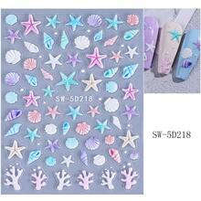 1pc 5D Embossed Ocean Style Nail Art Sticker, Colorful Starfish Shell Coral Pattern, Summer Beach Theme Nail Decoration, DIY Self-Adhesive Nail Decal, Suitable For Women And Girls - Multicolor - View 9