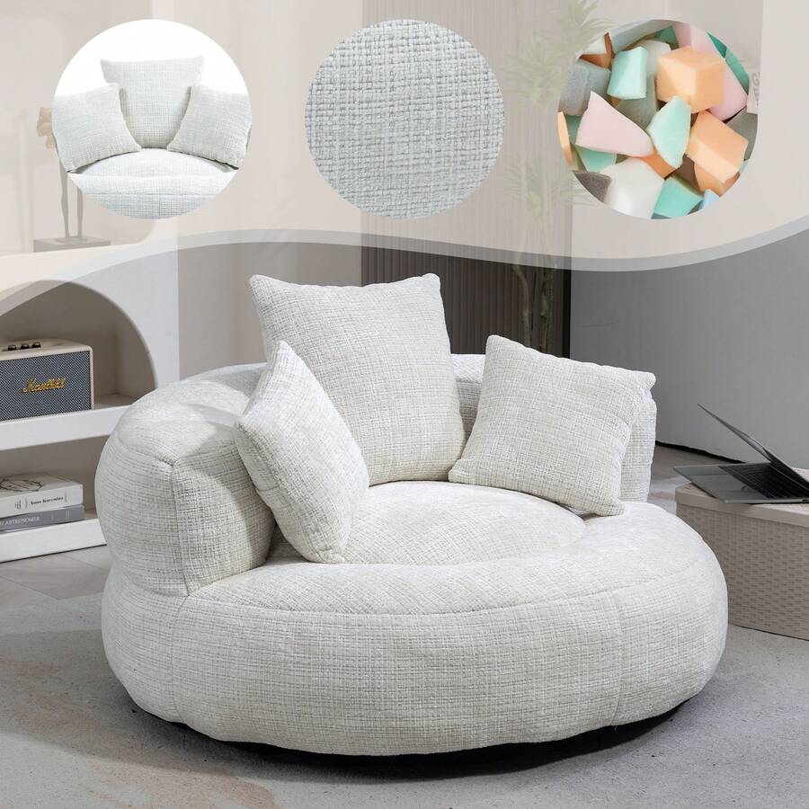 Beige Chenille Sofa - Comfortable Gaming Chair - Beige - View 1